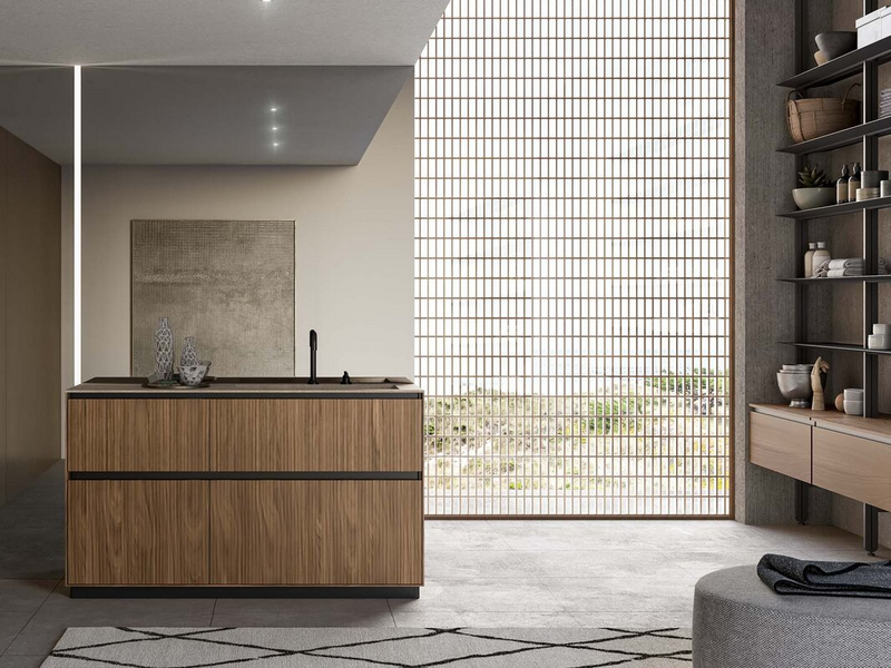 Bagno in canneté noce Canaletto e top in gres Jasper moka