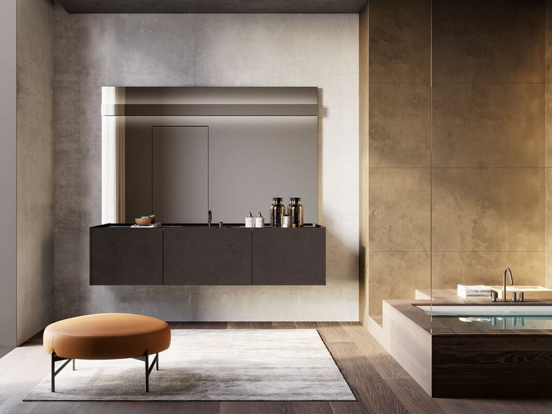 Bagno in materico lava e top in marmo minerale grigio